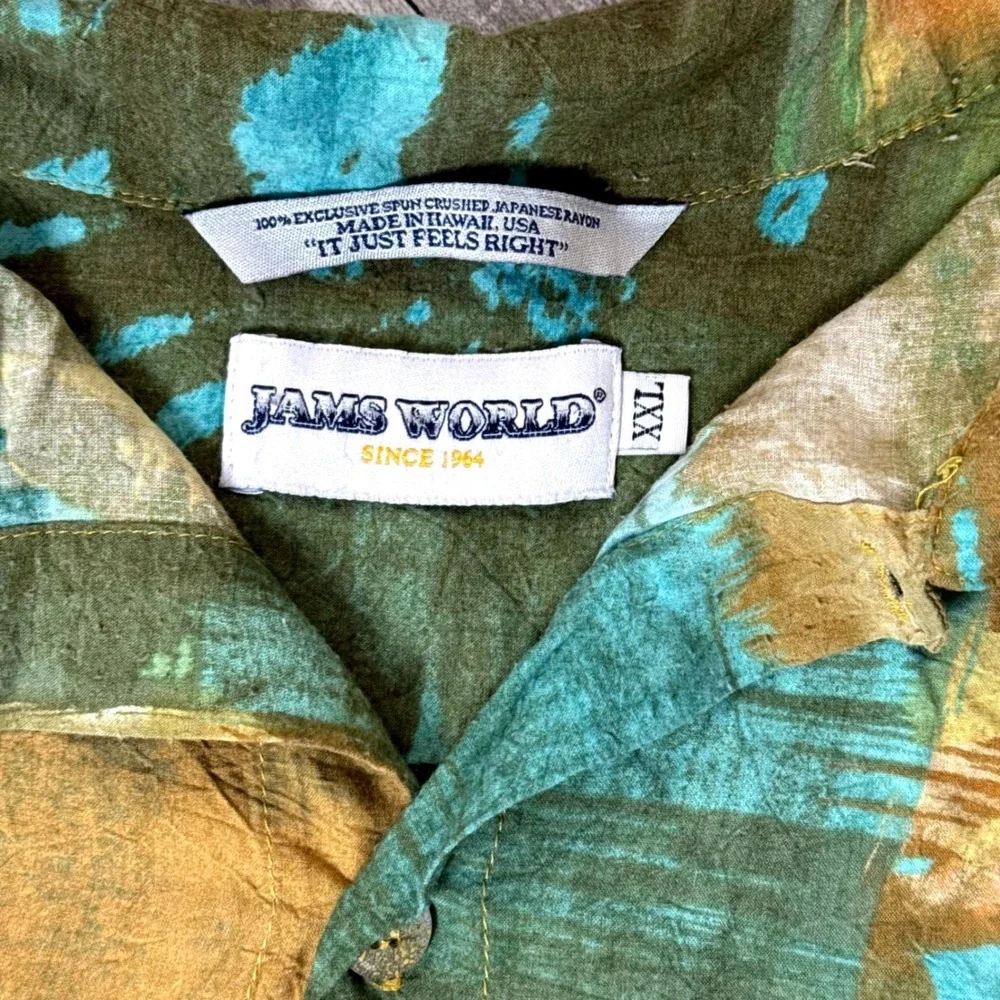 Jams World Mens XXL Hawaiian Shirt Crushed Japanese Rayon Abstract Made in USA
